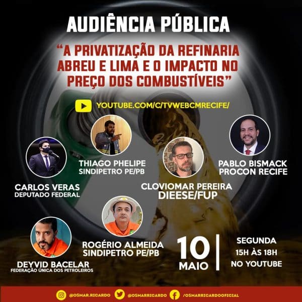 Câmara do Recife realiza audiência pública para tratar da privatização da Rnest