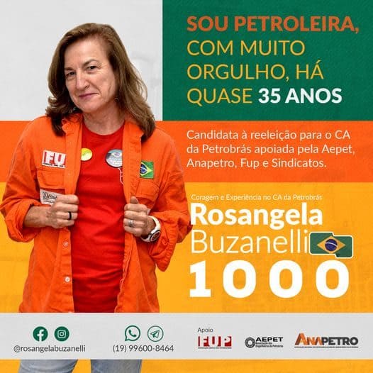 Votação para o Conselho de Administração da Petrobrás será de 22 até 30 de janeiro. A missão é reconduzir Rosangela Buzanelli a reeleição! É 1000!